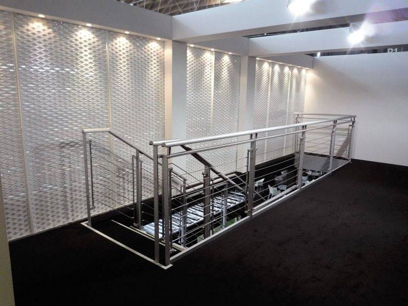 Flattened expanded metal sheets with diamond are installed on the interior wall for interior design.