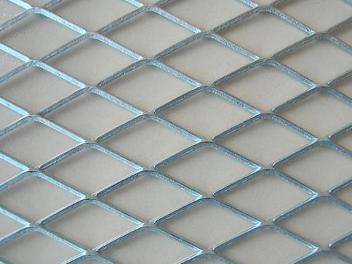 Galvanized expanded metal details with flattened surface and diamond holes.