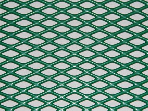 Green flattened expanded metal mesh details with PVC coated surface treatment and diamond holes.