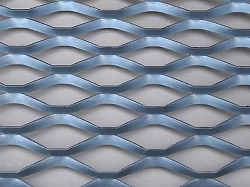 Sky-blue expanded metal mesh details with raised surface and diamond holes.